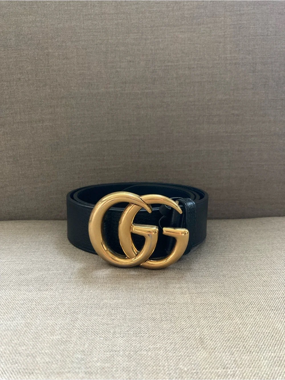 Gucci Black Leather Belt with Gold Double G Logo